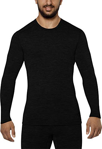 normani Merino Langarm Shirt 100% Merino-Wolle Merino-Unterhemd Rundhals - Grammatur: 200 g - Thermo-Oberteil Ski-Pullover Funktionspullover Farbe Schwarz Größe M von normani