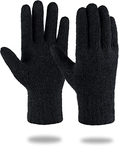 normani Merinohandschuhe Wollhandschuhe Outdoor Winterhandschuhe Strickhandschuhe Fingerhandschuhe aus 100% Merinowolle für Damen und Herren Farbe Dunkelschwarz Größe L/XL von normani