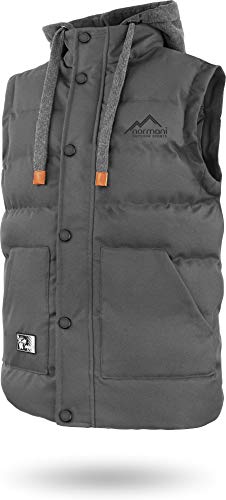 normani OUTDOOR SPORTS Wattierte Steppweste Bodywarmer - 100% Winddichte Outdoor Weste mit Lederpatch, Kapuze und Stehkragen Farbe Anthrazit Größe M/50 von normani