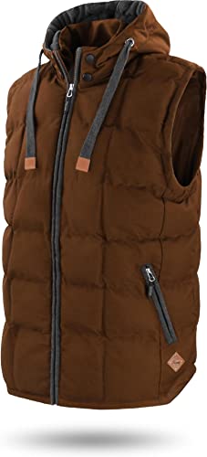 normani OUTDOOR SPORTS Wattierte Steppweste Bodywarmer - 100% Winddichte Outdoor Weste mit Lederpatch, Kapuze und Stehkragen Farbe Braun Größe M/50 von normani