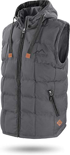 normani OUTDOOR SPORTS Wattierte Steppweste Bodywarmer - 100% Winddichte Outdoor Weste mit Lederpatch, Kapuze und Stehkragen Farbe Grau Größe 3XL/58 von normani