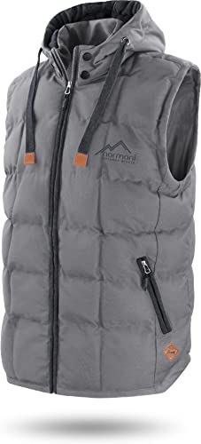 normani OUTDOOR SPORTS Wattierte Steppweste Bodywarmer - 100% Winddichte Outdoor Weste mit Lederpatch, Kapuze und Stehkragen Farbe Hellgrau Größe XL/54 von normani