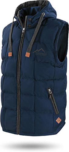 normani OUTDOOR SPORTS Wattierte Steppweste Bodywarmer - 100% Winddichte Outdoor Weste mit Lederpatch, Kapuze und Stehkragen Farbe Marineblau Größe 8XL/68 von normani