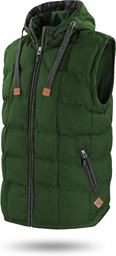 normani OUTDOOR SPORTS Wattierte Steppweste Bodywarmer - 100% Winddichte Outdoor Weste mit Lederpatch, Kapuze und Stehkragen Farbe Oliv Größe 5XL/62 von normani