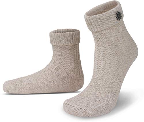 Oktoberfest Trachtenkniestrümpfe oder Trachtensocken mit Umschlag in verschiedenen Farben und Größen wählbar Farbe Naturmelange mit Edelweiß-Anstecker Größe 43/46 von normani