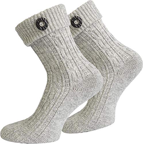 normani Oktoberfest Trachtenkniestrümpfe oder Trachtensocken mit Umschlag in verschiedenen Farben und Größen wählbar Farbe Silbermelange mit Trachtenknopf Größe 43/46 von normani