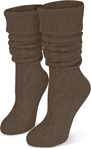 normani Oktoberfest Trachtensocken Kniebundhosenstrümpfe Natur mit Leinen Farbe Braun lang Größe 39/42 von normani