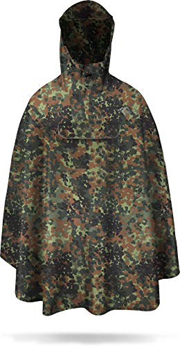 normani Premium Wasserdichter Regenponcho Poncho mit Kapuze und seitlichen Einschubtaschen - KleinesPackmaß - Fahrradponcho Regenmantel Unisex (S-3XL) Farbe Flecktarn Größe L/XL von normani