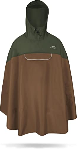 normani Premium Wasserdichter Regenponcho Poncho mit Kapuze und seitlichen Einschubtaschen - KleinesPackmaß - Fahrradponcho Regenmantel Unisex (S-3XL) Farbe Oliv/Braun Größe XXL/3XL von normani