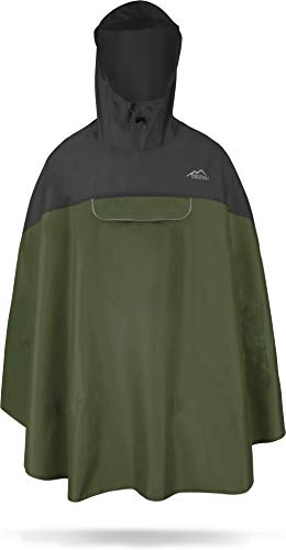 normani Premium Wasserdichter Regenponcho Poncho mit Kapuze und seitlichen Einschubtaschen - KleinesPackmaß - Fahrradponcho Regenmantel Unisex (S-3XL) Farbe Schwarz/Oliv Größe S/M von normani