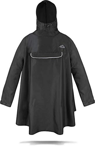 normani Regenponcho mit Ärmeln und Brusttasche für Damen und Herren (S-3XL) -YKK Brusttasche und 3M™ Scotchlite™ Reflektor Farbe Dunkelschwarz Größe S/M von normani