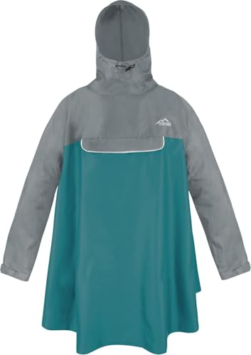normani Regenponcho mit Ärmeln und Brusttasche für Damen und Herren (S-3XL) -YKK Brusttasche und 3M™ Scotchlite™ Reflektor Farbe Grau/Petrol Größe L/XL von normani
