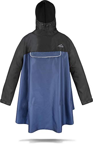 normani Regenponcho mit Ärmeln und Brusttasche für Damen und Herren (S-3XL) -YKK Brusttasche und 3M™ Scotchlite™ Reflektor Farbe Schwarz/Navy Größe S/M von normani