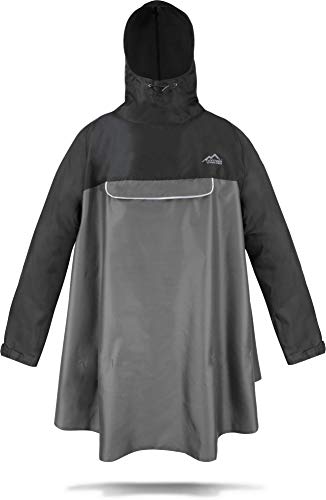 normani Regenponcho mit Ärmeln und Brusttasche für Damen und Herren (S-3XL) -YKK Brusttasche und 3M™ Scotchlite™ Reflektor Farbe Schwarz/Stonegrau Größe XXL/3XL von normani