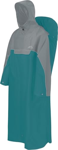 normani Regenponcho mit Rucksackfunktion - Wassersäule: 12.000 mm - Outdoorponcho - Extra Langer Wanderponcho Regencape Reiseponcho mit Ärmeln für Damen und Herren Farbe Grau/Petrol Größe L-XL von normani