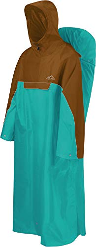 normani Regenponcho mit Rucksackfunktion - Wassersäule: 12.000 mm - Outdoorponcho - Extra Langer Wanderponcho Regencape Reiseponcho mit Ärmeln für Damen und Herren Farbe Petrol/Braun Größe 3XL von normani