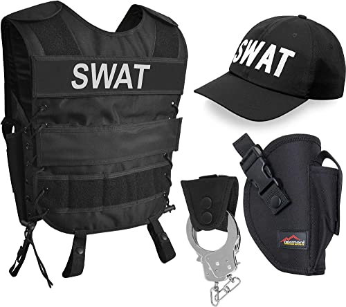 normani SWAT/POLICE/SECURITY Kostüm für Damen und Herren - UNISEX (XS-6XL) - bestehend aus Weste mit Patch, Holster, bestickter Cap, Handschellen + Handschellenhalter Farbe SWAT Größe 3XL/4XL von normani