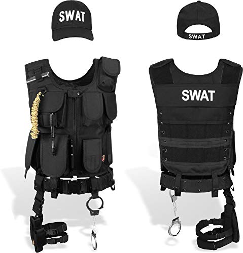 normani SWAT Einsatz Kostüm inkl. taktischer Weste mit Patch, Holster, Handschellen und Baseball Cap Größe 4XL/Links von normani