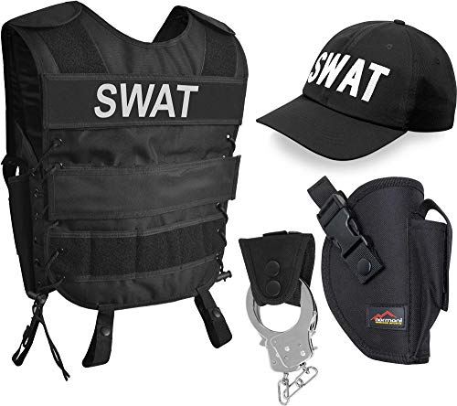 normani SWAT Kostüm für Damen und Herren - UNISEX [XS-6XL] - bestehendaus Weste mit Patch, Holster, bestickter Cap, Handschellen + Handschellenhalter Größe 3XL/4XL von normani