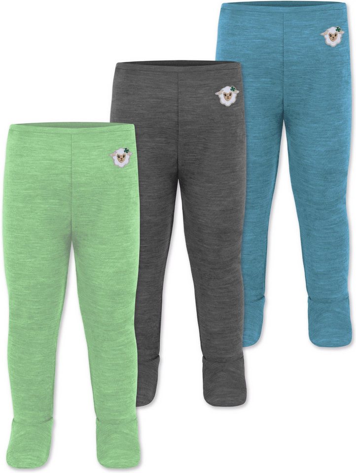 normani Slip 3er Pack Baby Merino Unterhose mit Füßen Babyhose Winter Wollhose Leggings Thermohose mit Fuß von normani