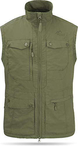 normani Sommer Outdoor Weste mit Sonnenschutz 50+ mit 9 Taschen und Netzinnenfutter Farbe Oliv Größe 3XL von normani