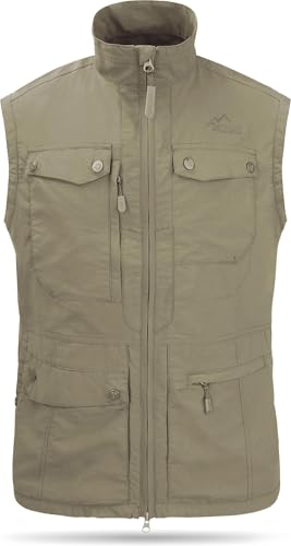 normani Sommer Outdoor Weste mit Sonnenschutz 50+ mit 9 Taschen und Netzinnenfutter Farbe Stone Größe 5XL von normani