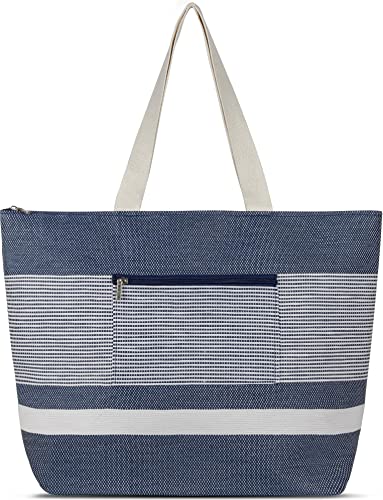 normani Sommertasche Damen Tasche Schultertasche 20 Liter Volumen - Strandtasche mit Außentasche mit Reißverschluss Farbe Blau von normani