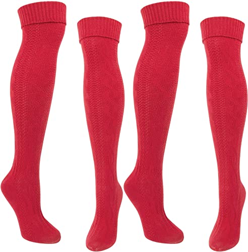 normani Stiefel Kniestrümpfe Grobstrick mit Kopfmuster und Umschlag Farbe 2 Paar Rot Größe 39/42 von normani
