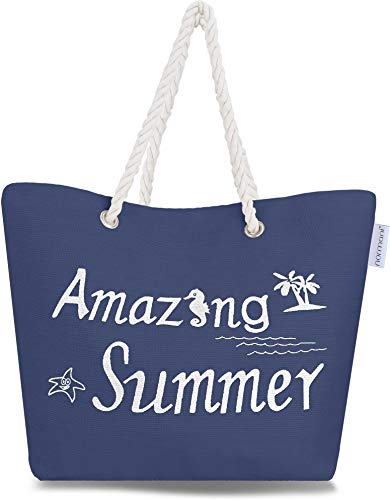 normani Strandtasche Schultertasche Handtasche Umhängetasche mit Sommer Design und großem Volumen Farbe Amazing Summer Blue von normani