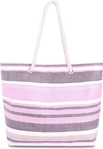 normani Strandtasche Schultertasche Handtasche Umhängetasche mit Sommer Design und großem Volumen Farbe Stripes Pink von normani