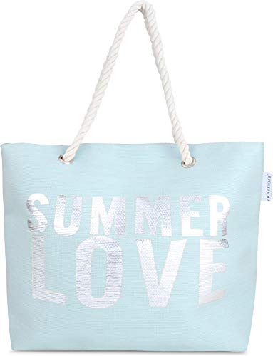 normani Strandtasche Schultertasche Handtasche Umhängetasche mit Sommer Design und großem Volumen Farbe Summer Love Blue von normani