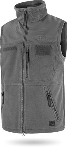 normani Tactical Fleeceweste BDU Vest mit Patchflächen Jagdweste mit Reißverschlusstaschen 320 g/m² Winterweste Outdoorweste mit Stehkragen Farbe Anthrazit Größe M/50 von normani