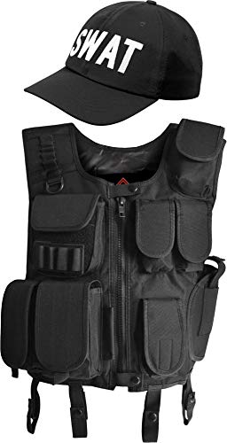normani Taktische Einsatz Weste SWAT Patch mit Pistolenholster und SWAT Cap Tactical Vest Farbe Dunkelschwarz Größe 3XL von normani