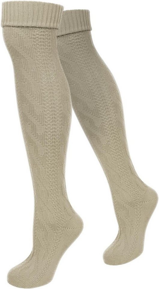 normani Trachtensocken Trachten-Kniestrümpfe mit Leinen (1 Paar) traditionelles Zopfstrickmuster von normani