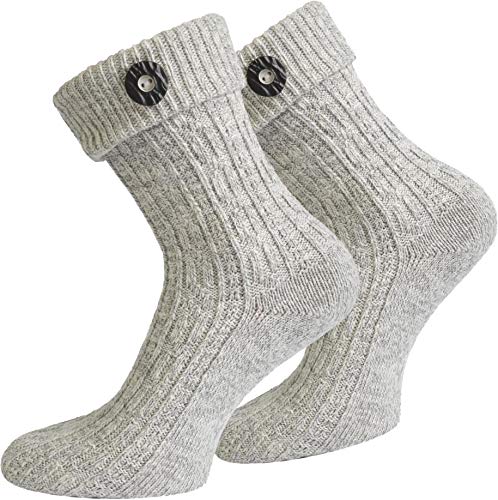 normani Trachtensocken Umschlag-Söckchen im Landhaus-Stil Farbe Silbermelange mit Trachten-Knopf Größe 39/42 von normani
