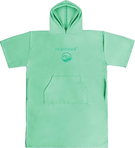 normani Unisex Badeponcho - Badehandtuch mit Kapuze aus Mikrofaser - schnelltrocknend und mit kleinem Packmaß - Umziehhilfe Strandponcho Surfponcho für Damen und Herren Farbe Minze Größe Lang von normani