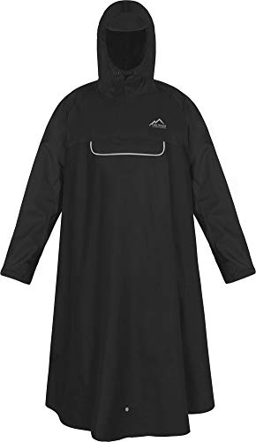 normani Unisex Regenponcho EXTRA Lang mit Ärmeln und Brusttasche für Damen und Herren - Brusttasche und 3M™ Scotchlite™ Reflektor - 100% Winddicht - 100% Wasserdicht Farbe Dunkelschwarz Größe L/XL von normani