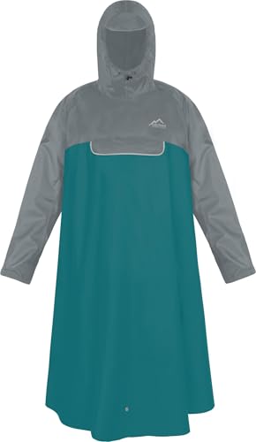 normani Unisex Regenponcho EXTRA Lang mit Ärmeln und Brusttasche für Damen und Herren - Brusttasche und 3M™ Scotchlite™ Reflektor - 100% Winddicht - 100% Wasserdicht Farbe Grau/Petrol Größe XXL/3XL von normani