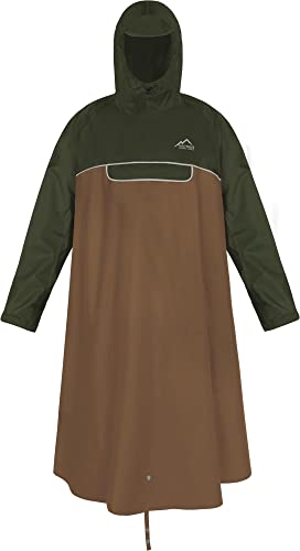 normani Unisex Regenponcho EXTRA Lang mit Ärmeln und Brusttasche für Damen und Herren - Brusttasche und 3M™ Scotchlite™ Reflektor - 100% Winddicht - 100% Wasserdicht Farbe Oliv/Braun Größe S/M von normani