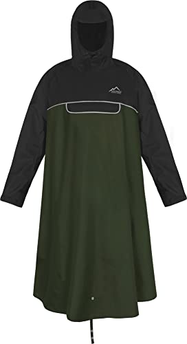 normani Unisex Regenponcho EXTRA Lang mit Ärmeln und Brusttasche für Damen und Herren - Brusttasche und 3M™ Scotchlite™ Reflektor - 100% Winddicht - 100% Wasserdicht Farbe Schwarz/Oliv Größe XXL/3XL von normani