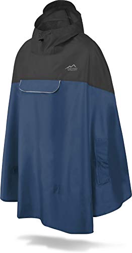 normani Unisex Regenponcho - Wind und Wasserdicht mit Bauchtasche, 3M Refelktoren und seitlichen Eingriffen Farbe Black/Navy Größe L von normani