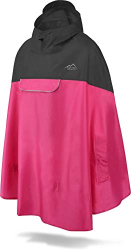 normani Unisex Regenponcho - Wind und Wasserdicht mit Bauchtasche, 3M Refelktoren und seitlichen Eingriffen Farbe Black/Pink Größe L-XL von normani