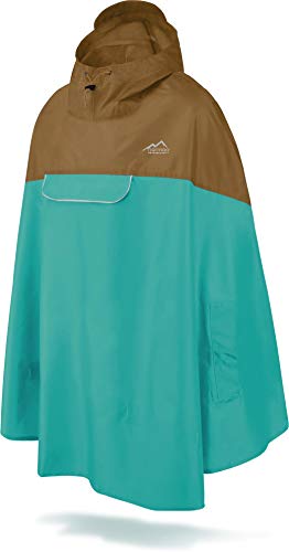 normani Unisex Regenponcho - Wind und Wasserdicht mit Bauchtasche, 3M Refelktoren und seitlichen Eingriffen Farbe Braun/Petrol Größe XXL-3XL von normani