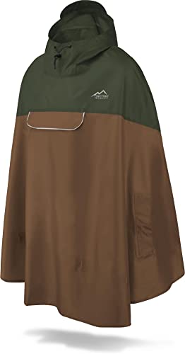 normani Unisex Regenponcho - Wind und Wasserdicht mit Bauchtasche, 3M Refelktoren und seitlichen Eingriffen Farbe Oliv/Braun Größe L von normani