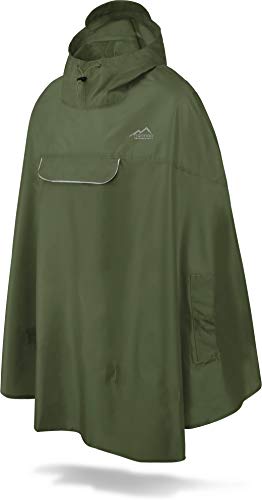 normani Unisex Regenponcho - Wind und Wasserdicht mit Bauchtasche, 3M Refelktoren und seitlichen Eingriffen Farbe Olive Größe L von normani