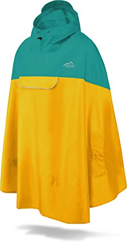 normani Unisex Regenponcho - Wind und Wasserdicht mit Bauchtasche, 3M Refelktoren und seitlichen Eingriffen Farbe Petrol/Gelb Größe XXL von normani