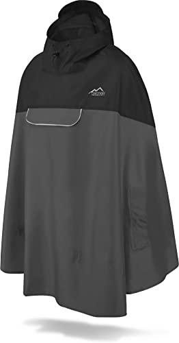 normani Unisex Regenponcho - Wind und Wasserdicht mit Bauchtasche, 3M Refelktoren und seitlichen Eingriffen Farbe Schwarz/Anthrazit Größe L von normani