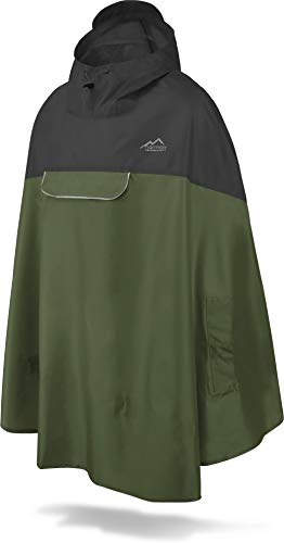 normani Unisex Regenponcho - Wind und Wasserdicht mit Bauchtasche, 3M Refelktoren und seitlichen Eingriffen Farbe Schwarz/Olive Größe L-XL von normani