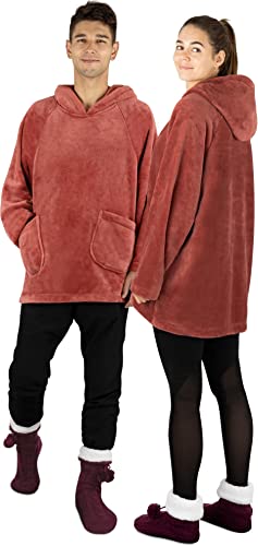 normani Weicher Oversize Kuschelpullover Pulli für Zuhause - Unisex Pullover für Damen und Herren Farbe Langarm Rot von normani