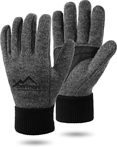 normani Wollhandschuhe Fingerhandschuhe mit Thinsulate™ Thermofutter und Fleece Innenmaterial - Strickhandschuhe für Damen und Herren (XS bis 4XL) Farbe Grau/Silikonschicht Größe L-XL von normani